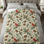 Festive Cardinal and Pinecone Patterned Cozy Blanket