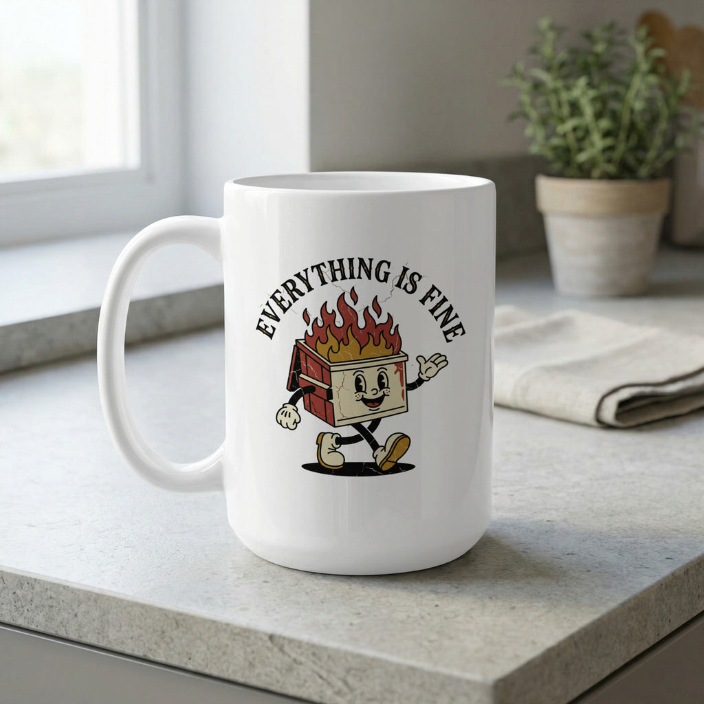 Everything Is Fine Funny Cartoon Mug for Coffee Lovers