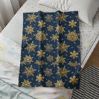 Golden Snowflakes on Dark Blue Background Blanket