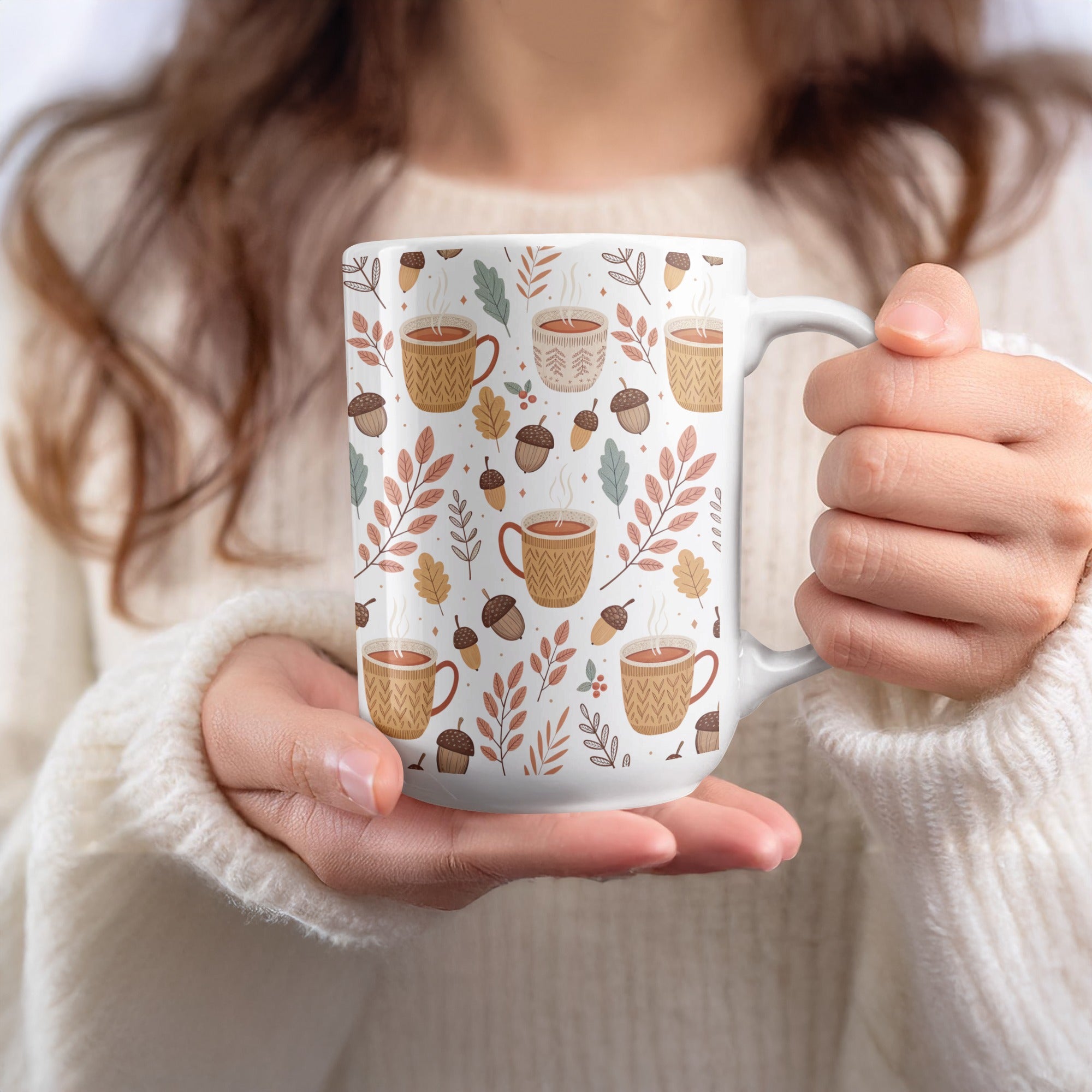 Autumn Leaves and Acorns Illustration Mug product
