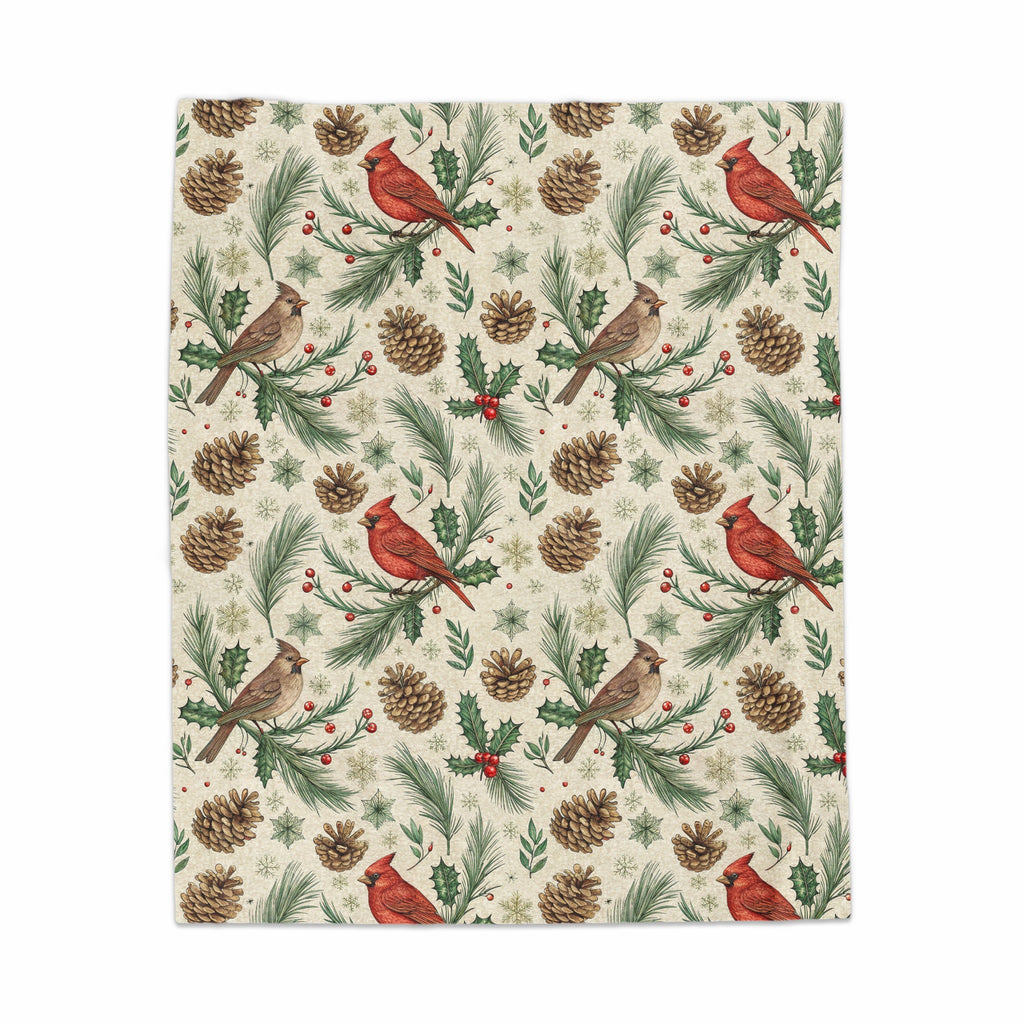 Festive Christmas Cardinals and Pine Cones Blanket