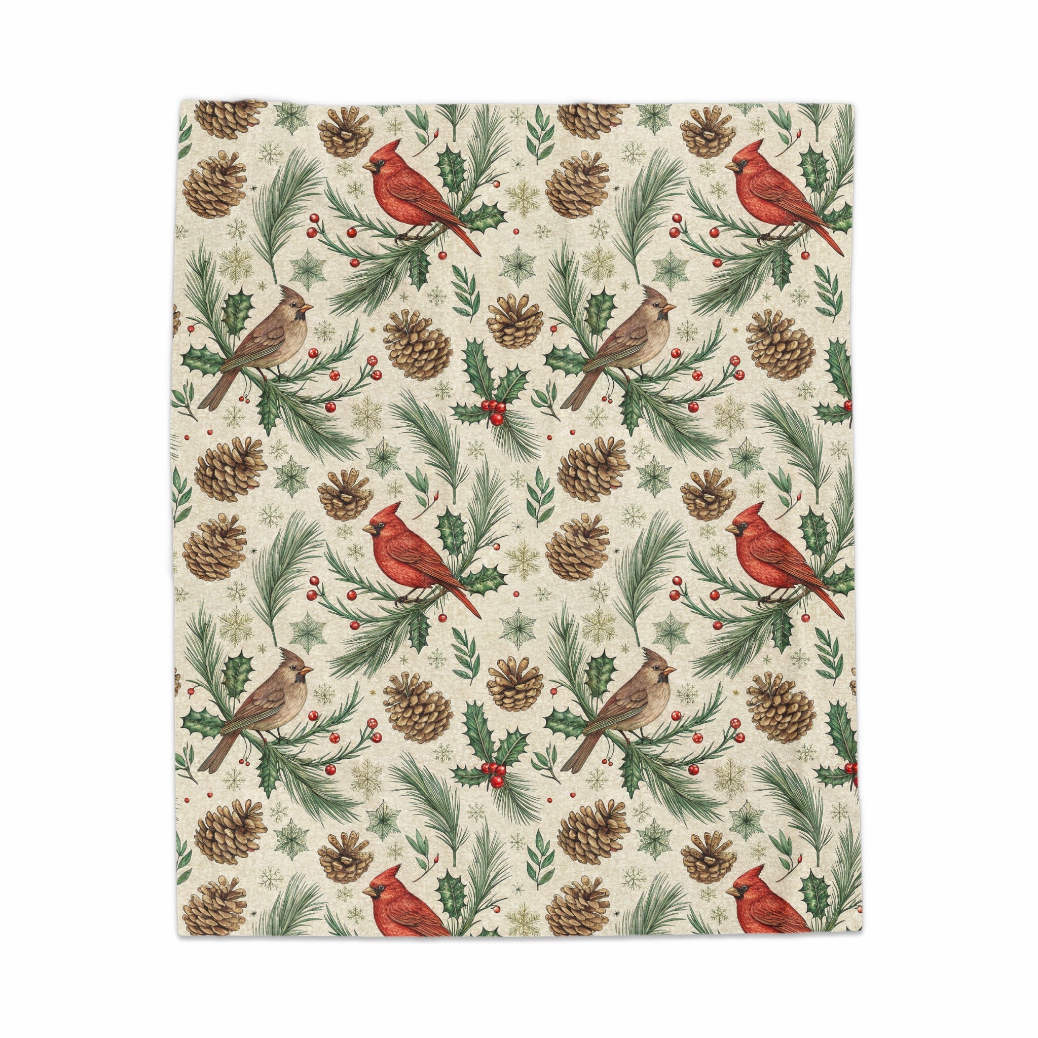Festive Christmas Cardinals and Pine Cones Blanket