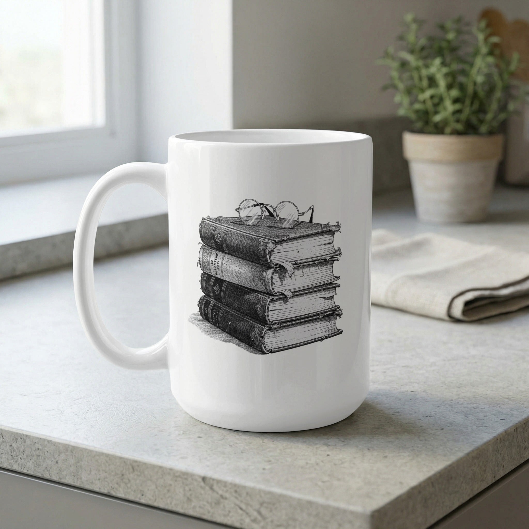 Vintage Book Stack Design Ceramic Mug for Literature Lovers