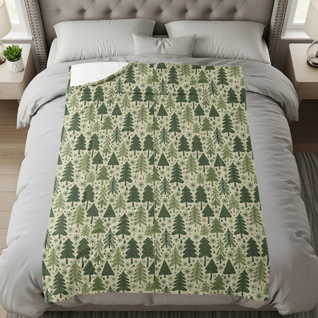 Green and Beige Festive Christmas Trees Blanket