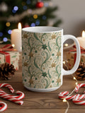 Festive Holiday Theme Mug with Stars and Ornaments