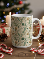 Festive Holiday Theme Mug with Stars and Ornaments