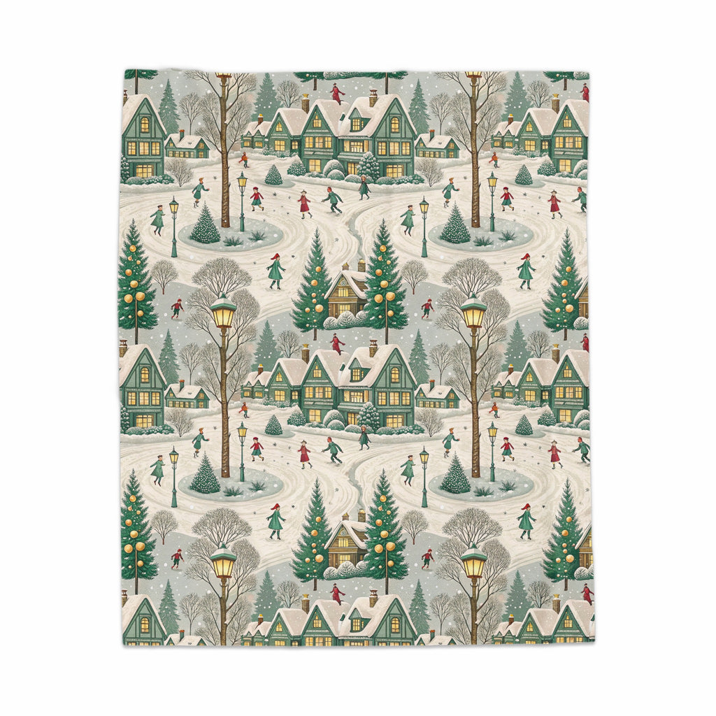Winter Village With Skaters Design Blanket