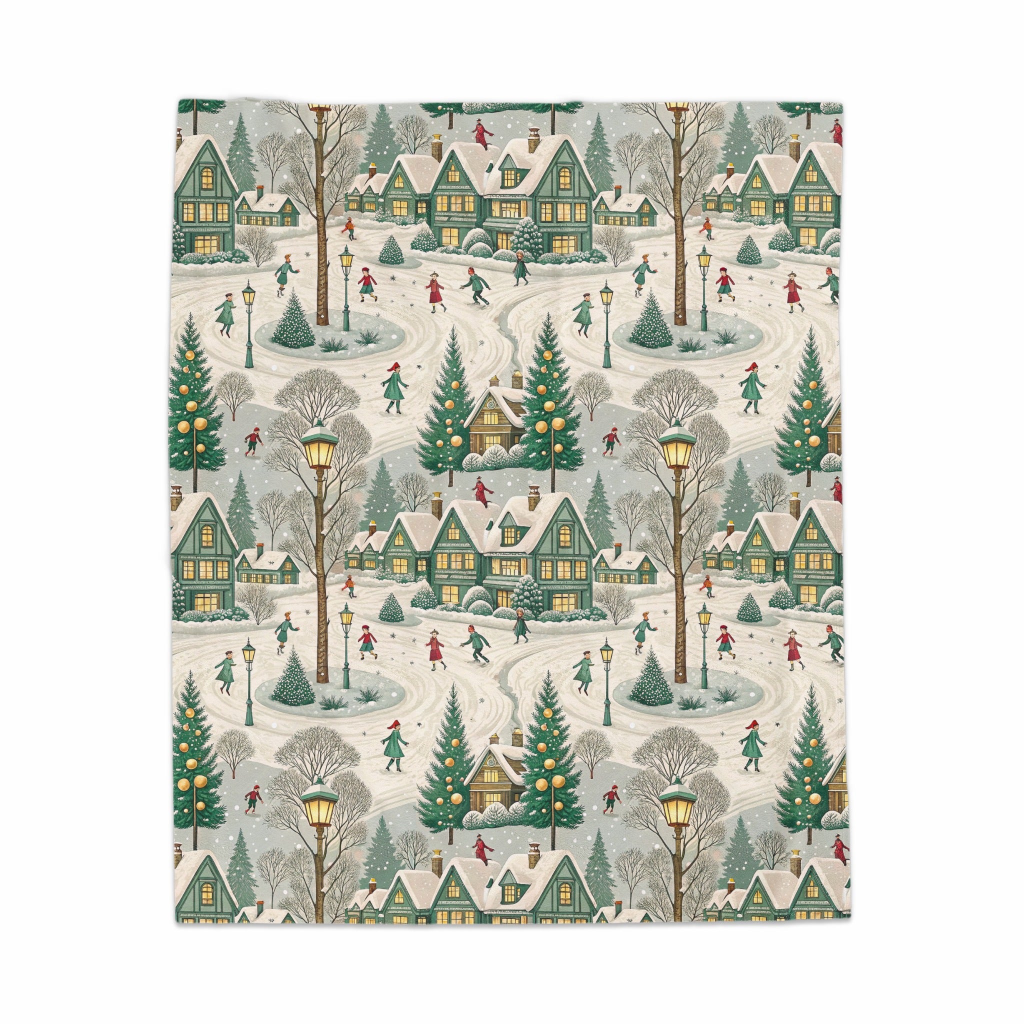 Winter Village With Skaters Design Blanket