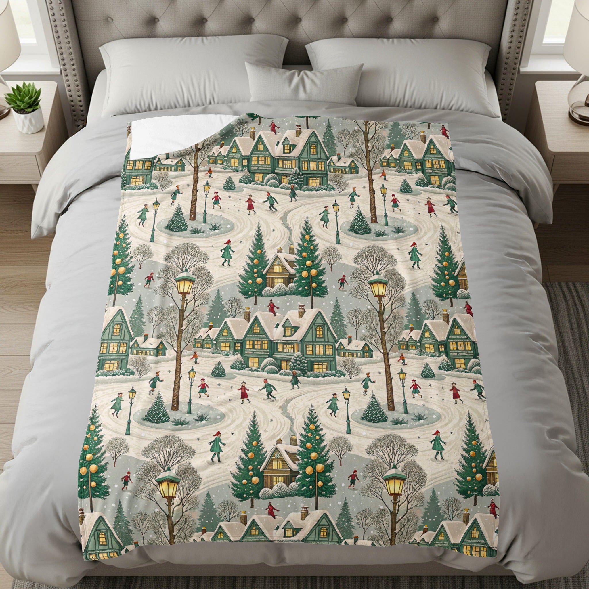 Cozy Winter Village Scene Patterned Bedding Product
