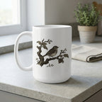 Vintage Bird and Branch Design White Coffee Mug