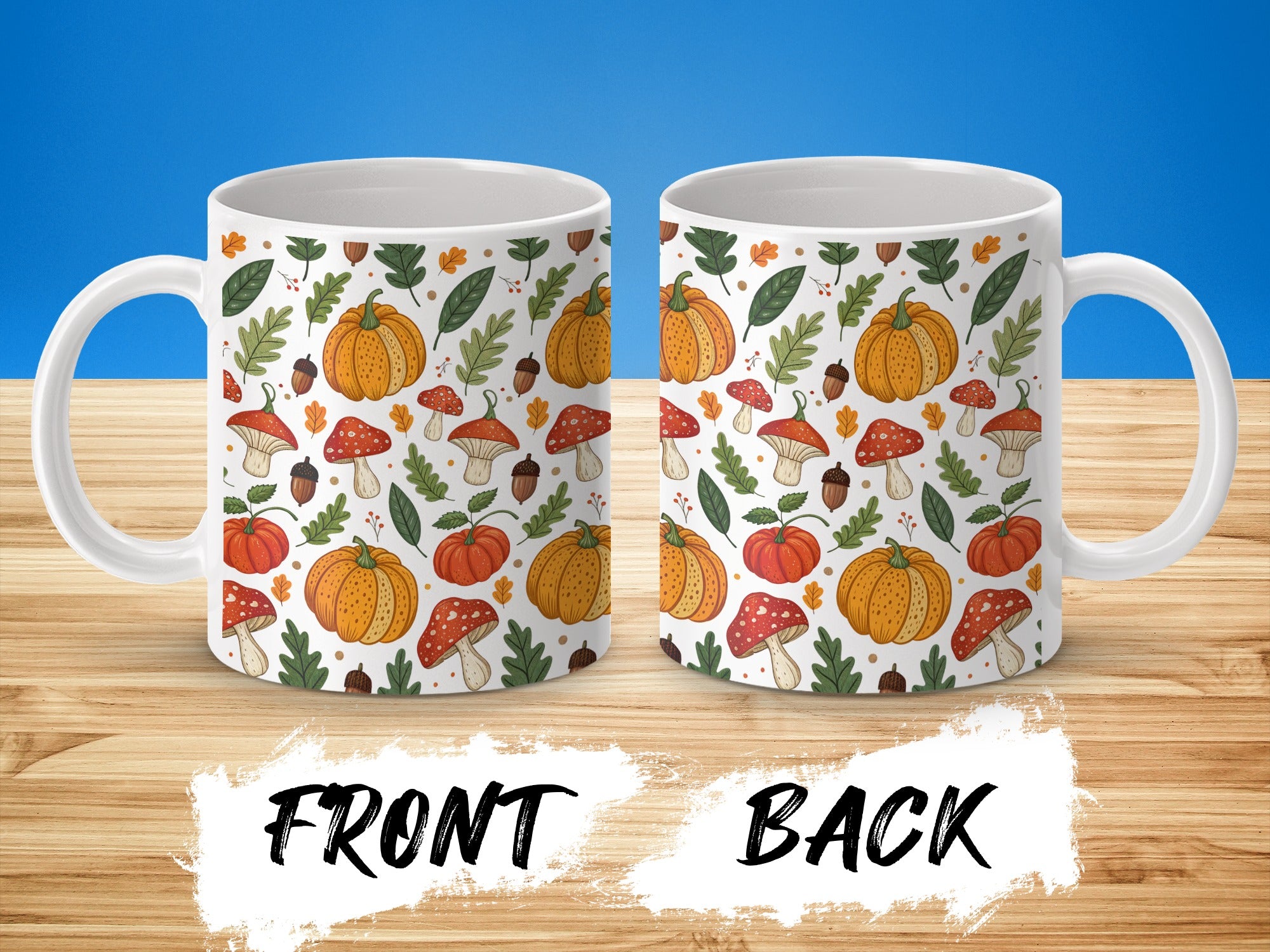 Autumn Harvest Themed Mug with Pumpkin and Mushroom product