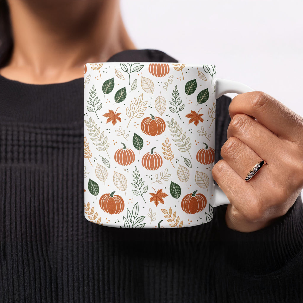 Autumn Pumpkin and Leaves Design Coffee Mug product