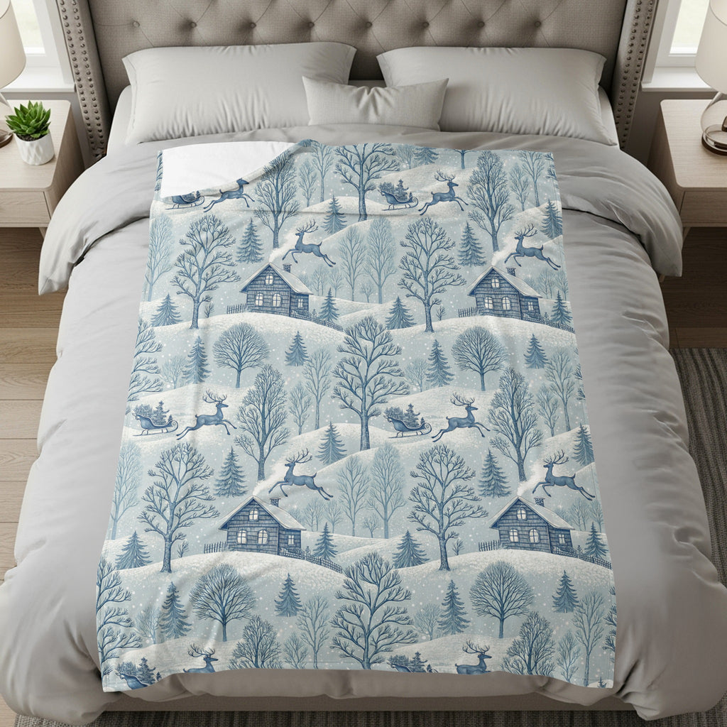 Cozy Winter Wonderland Scene Reindeer Bed Accessory