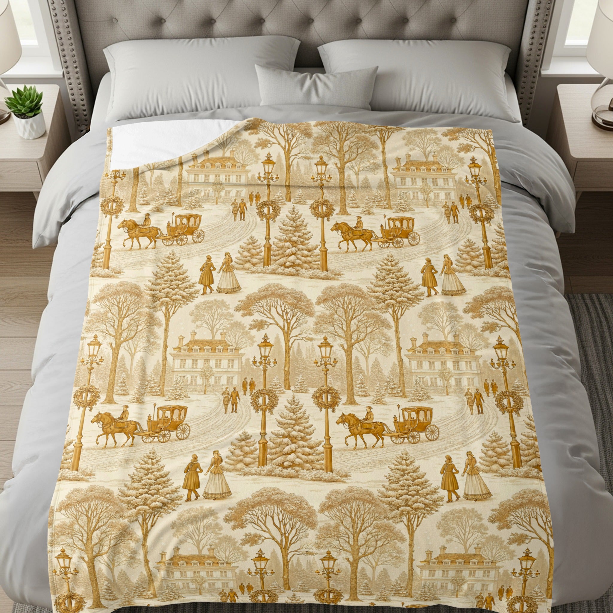 Vintage Inspired Countryside Scene Throw Blanket