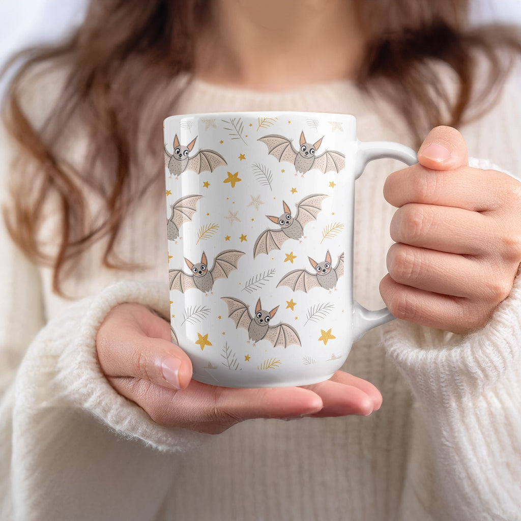 Cute Bat and Stars Patterned Ceramic Mug product