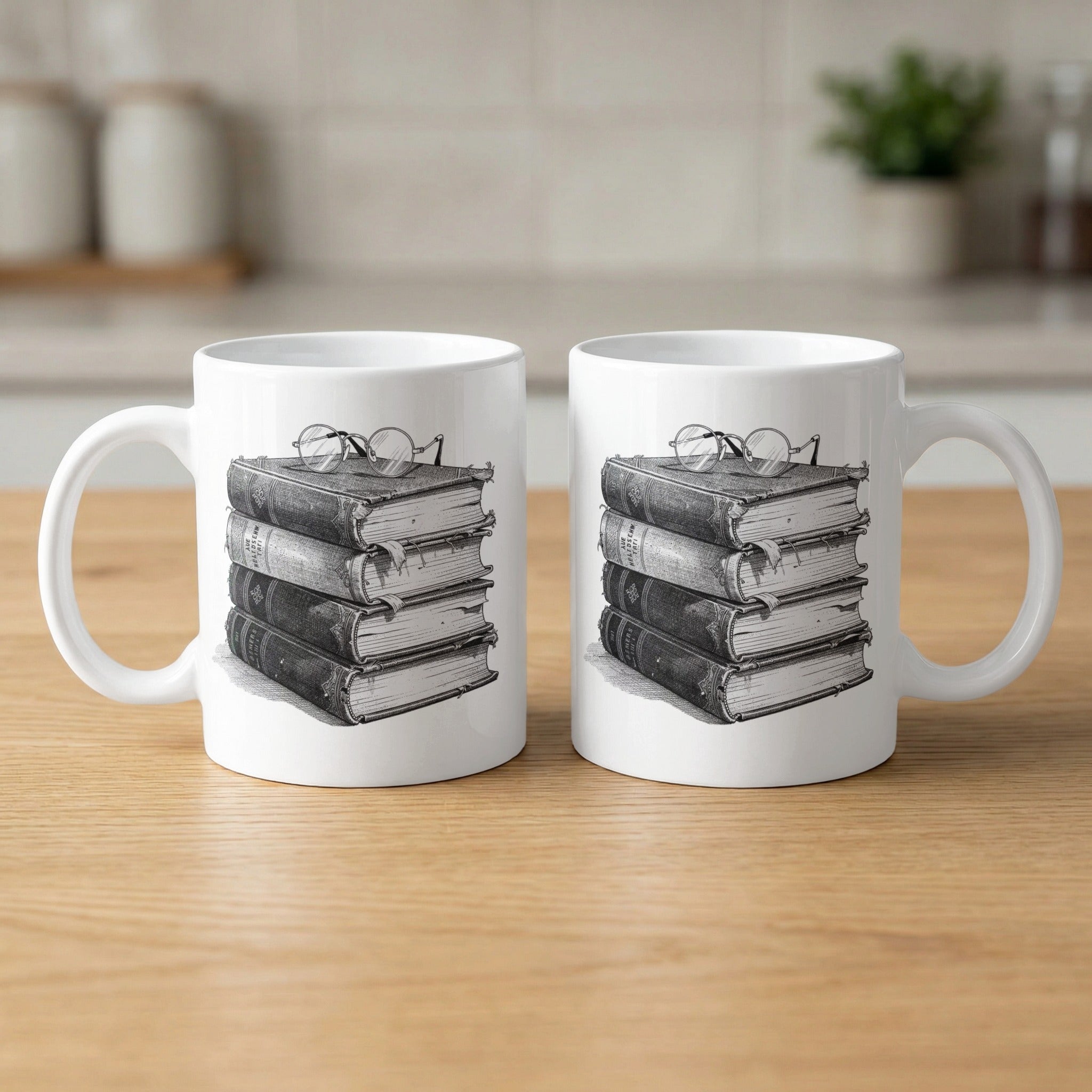 Vintage Book Stack Glasses Mug