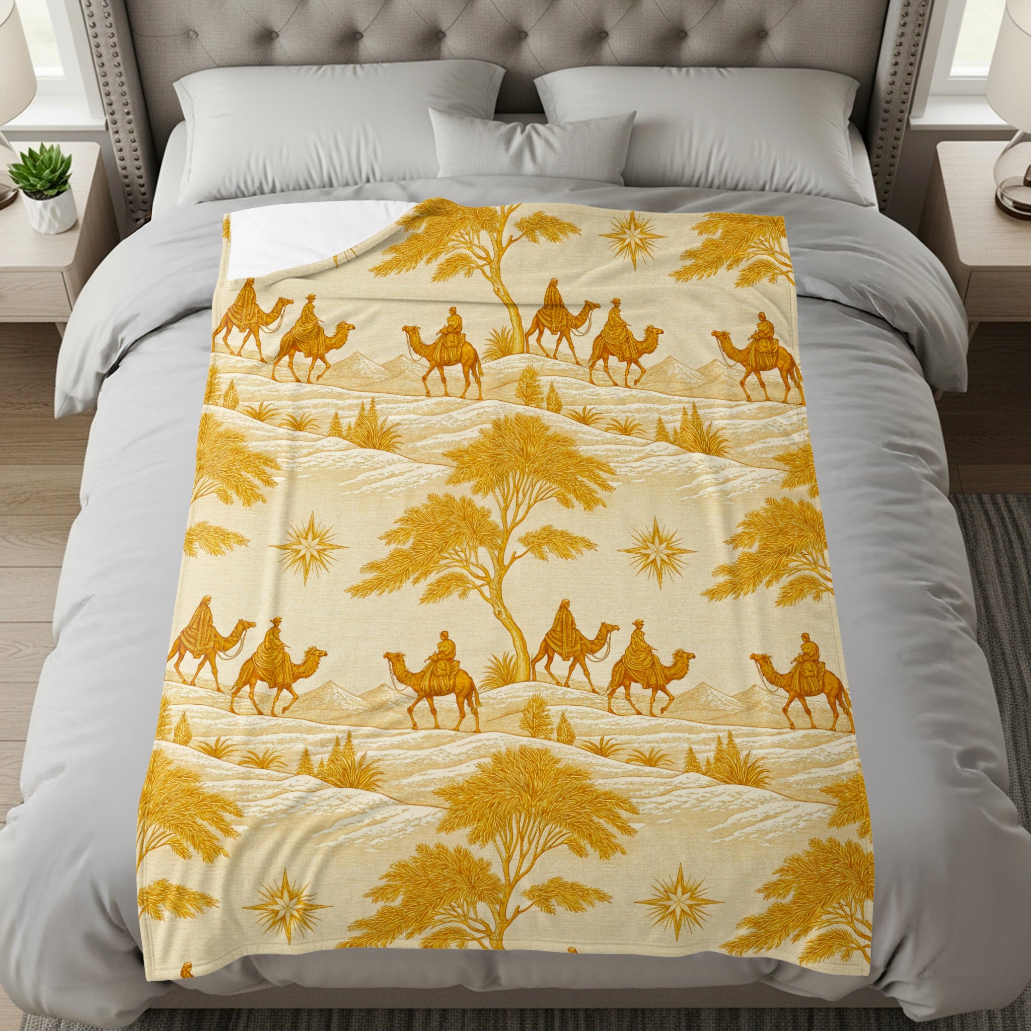 Camel Caravan Themed Blanket for Luxurious Comfort