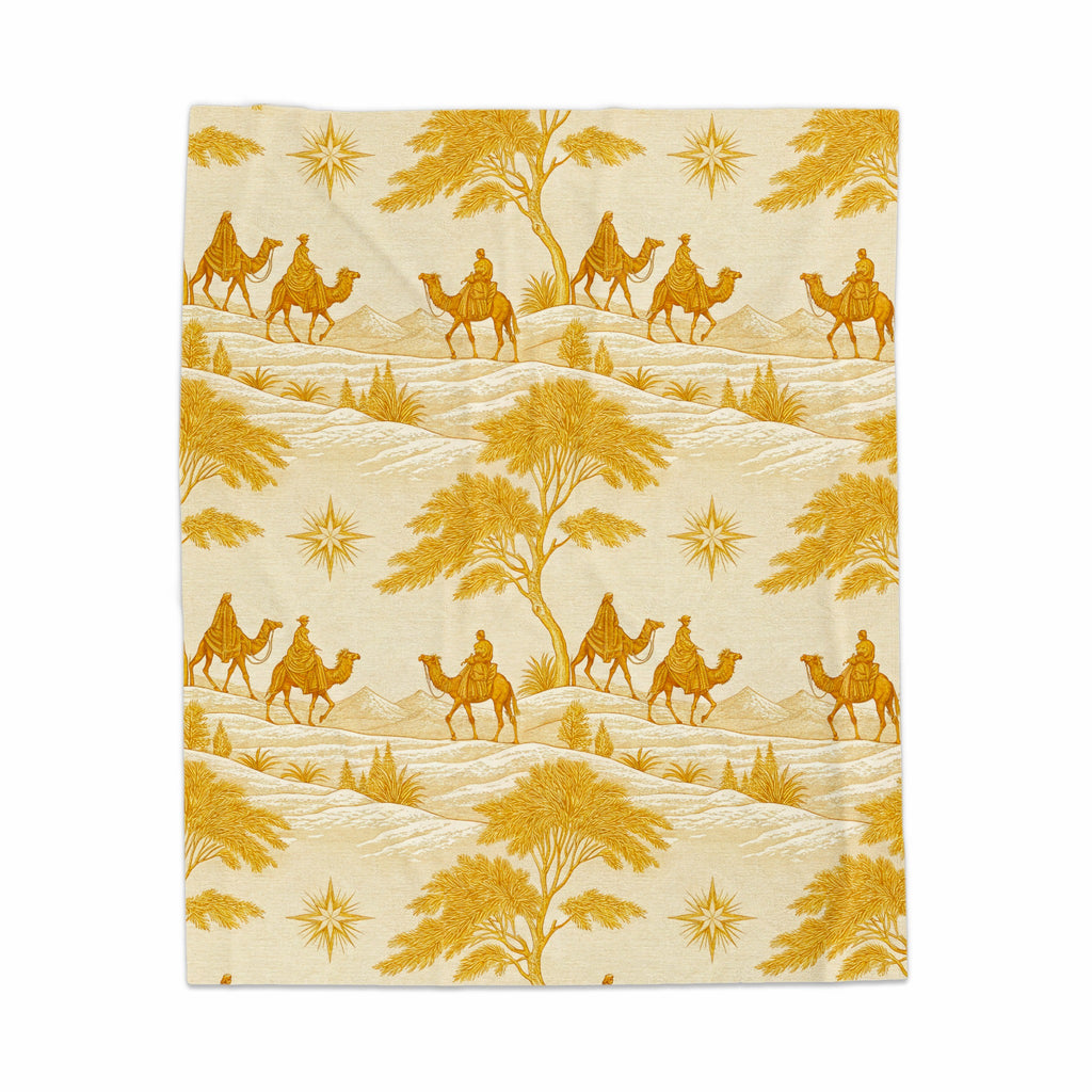 Desert Camel Scenic Blanket with Star Patterns