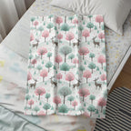 Forest Deer Pink and Green Trees Blanket
