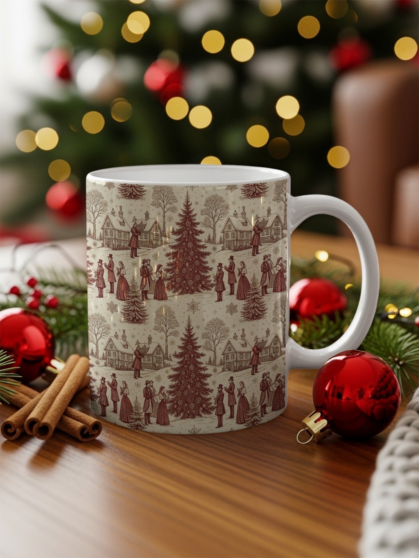 Festive Holiday Christmas Tree and Carolers Mug
