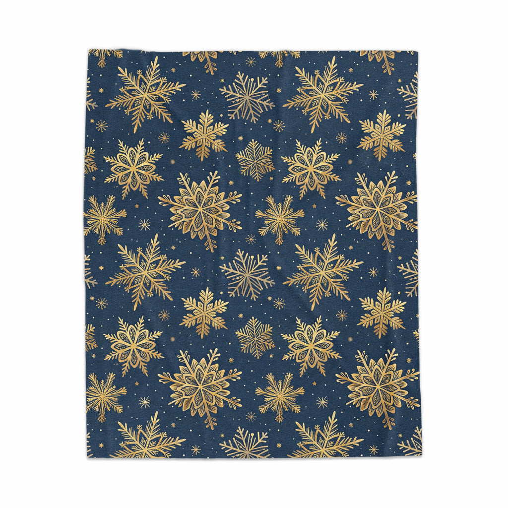 Golden Snowflakes on Dark Blue Background Blanket