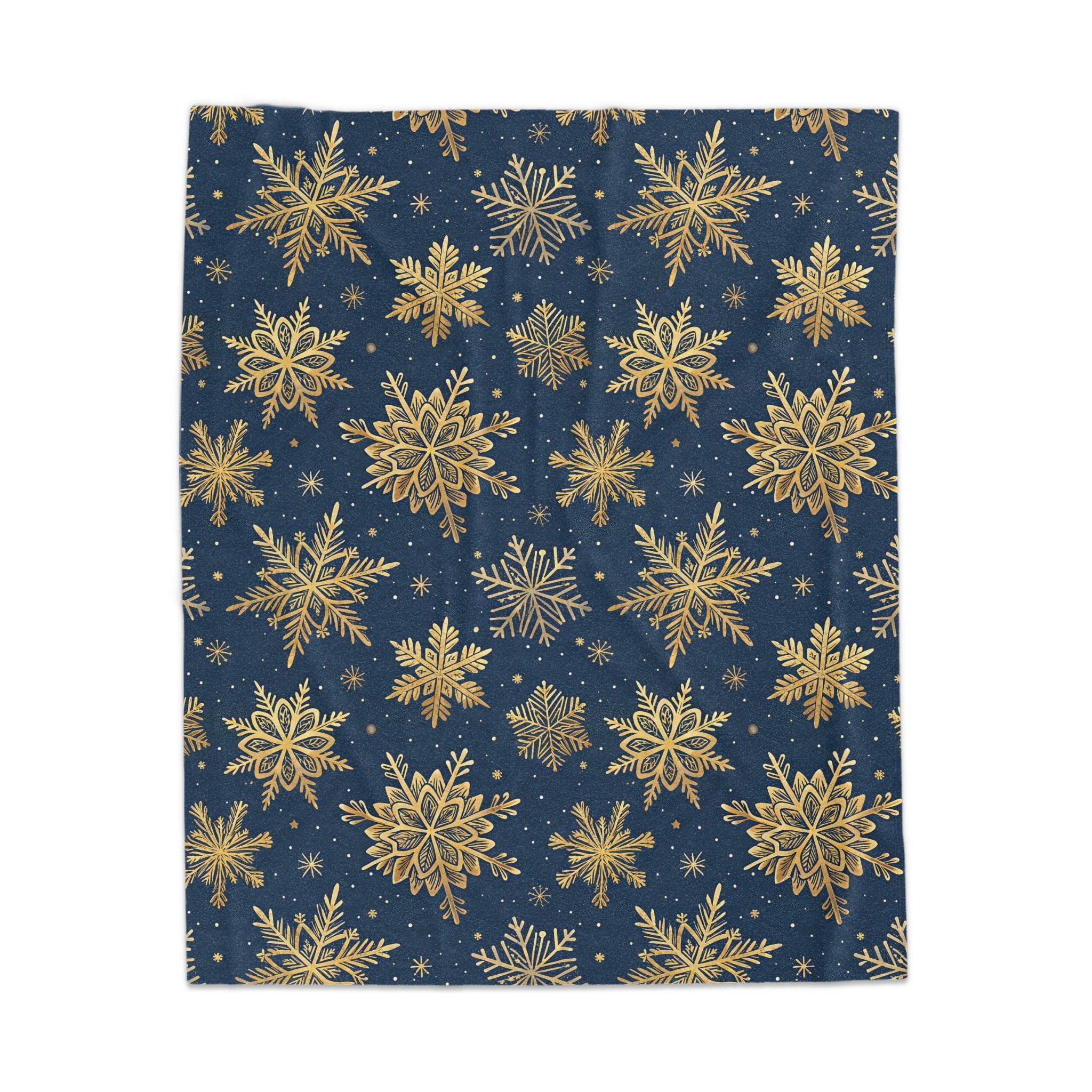 Golden Snowflakes on Dark Blue Background Blanket