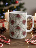 Festive Holiday Themed Mug with Floral Print Design