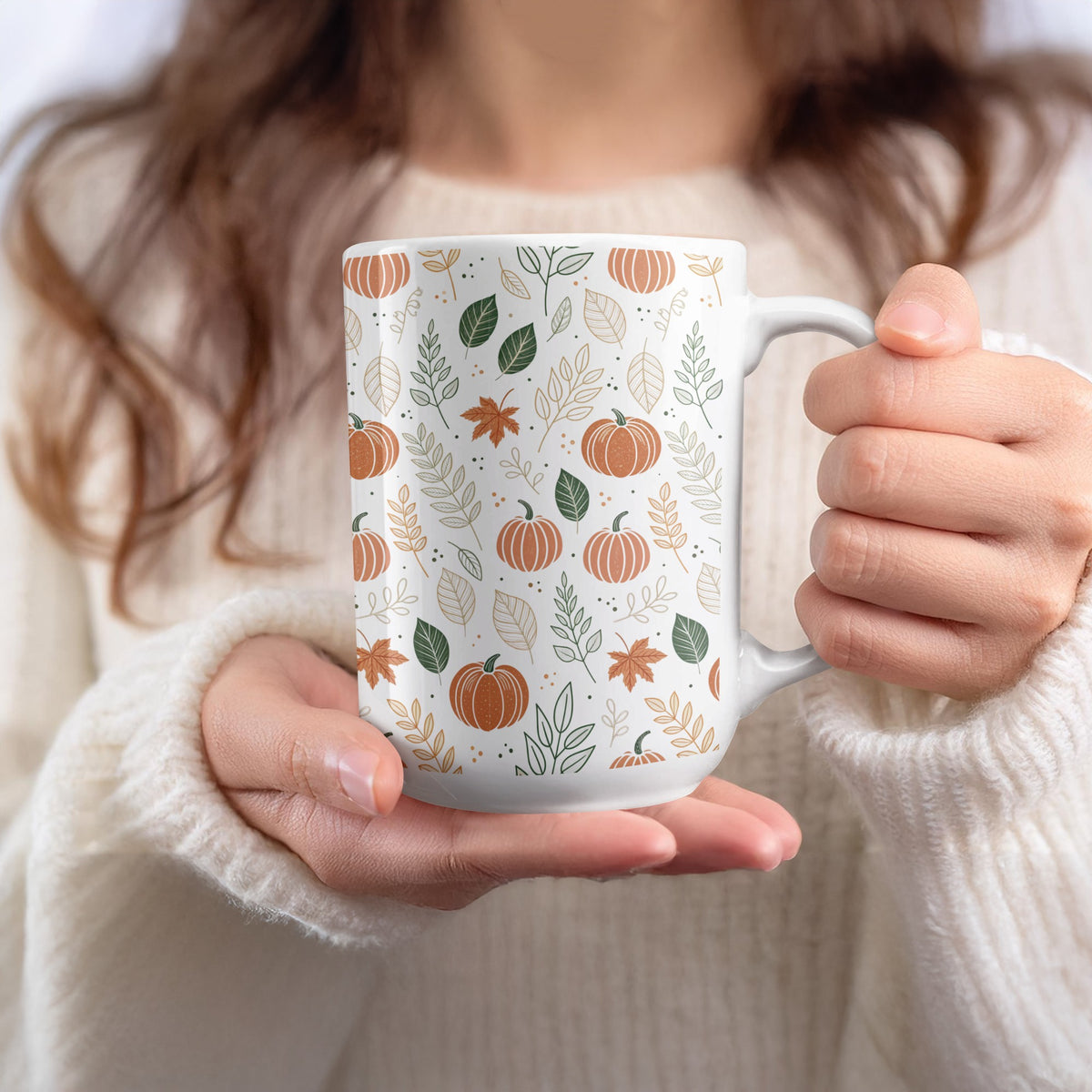 Autumn Pumpkin and Leaves Design Coffee Mug product type
