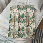 Winter Village Scene with Skaters Bedspread