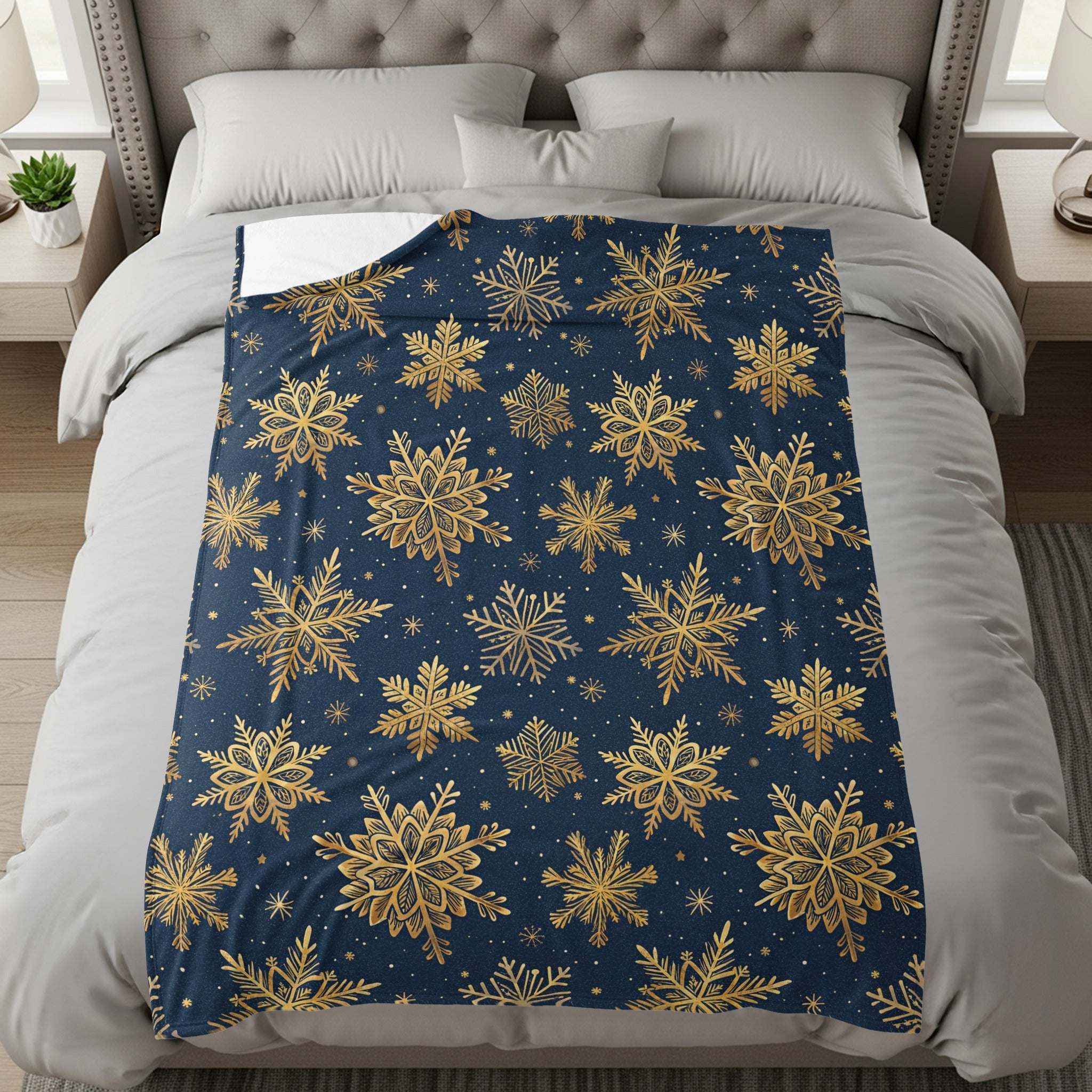 Elegant Gold Snowflakes Patterned Bedding Product