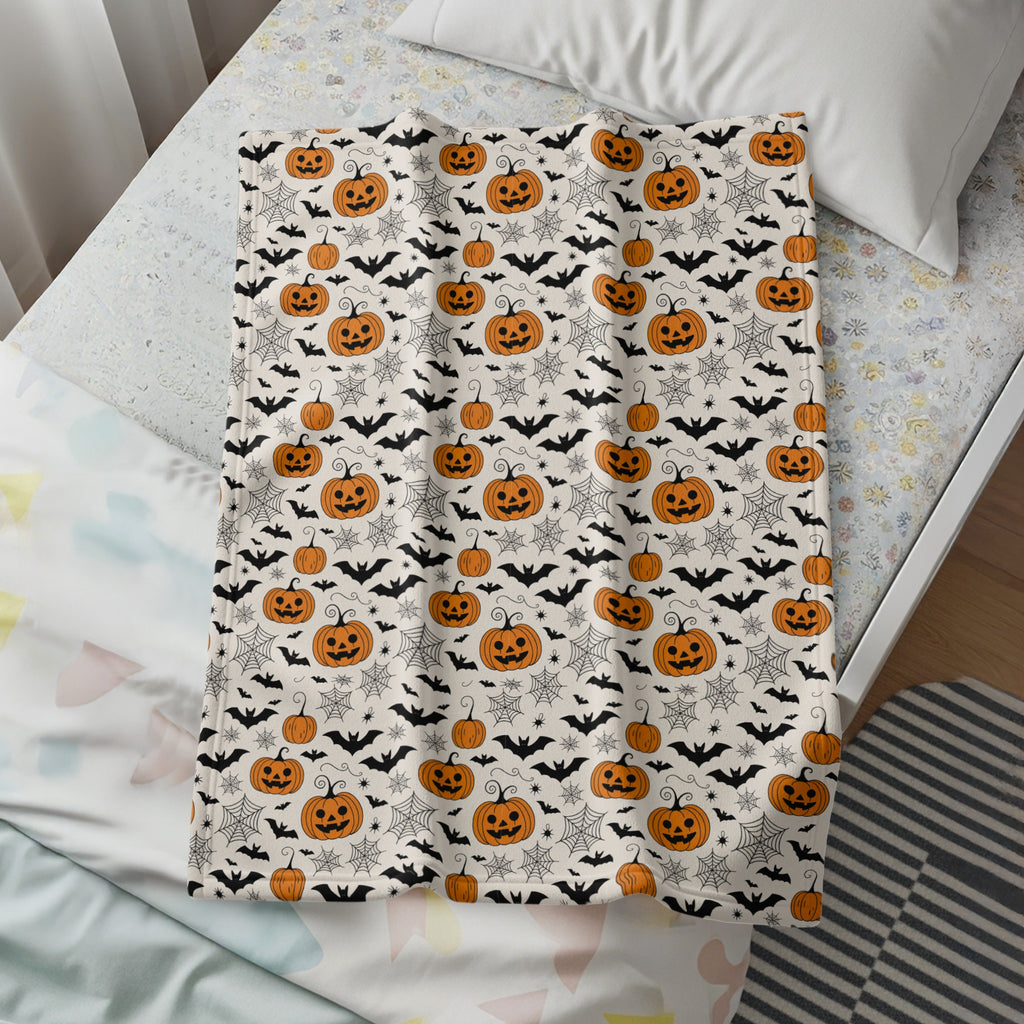 Halloween Themed Blanket with Pumpkin Bat Print product