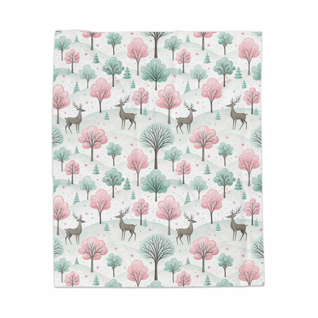 Enchanting Forest Deer and Trees Pattern Blanket