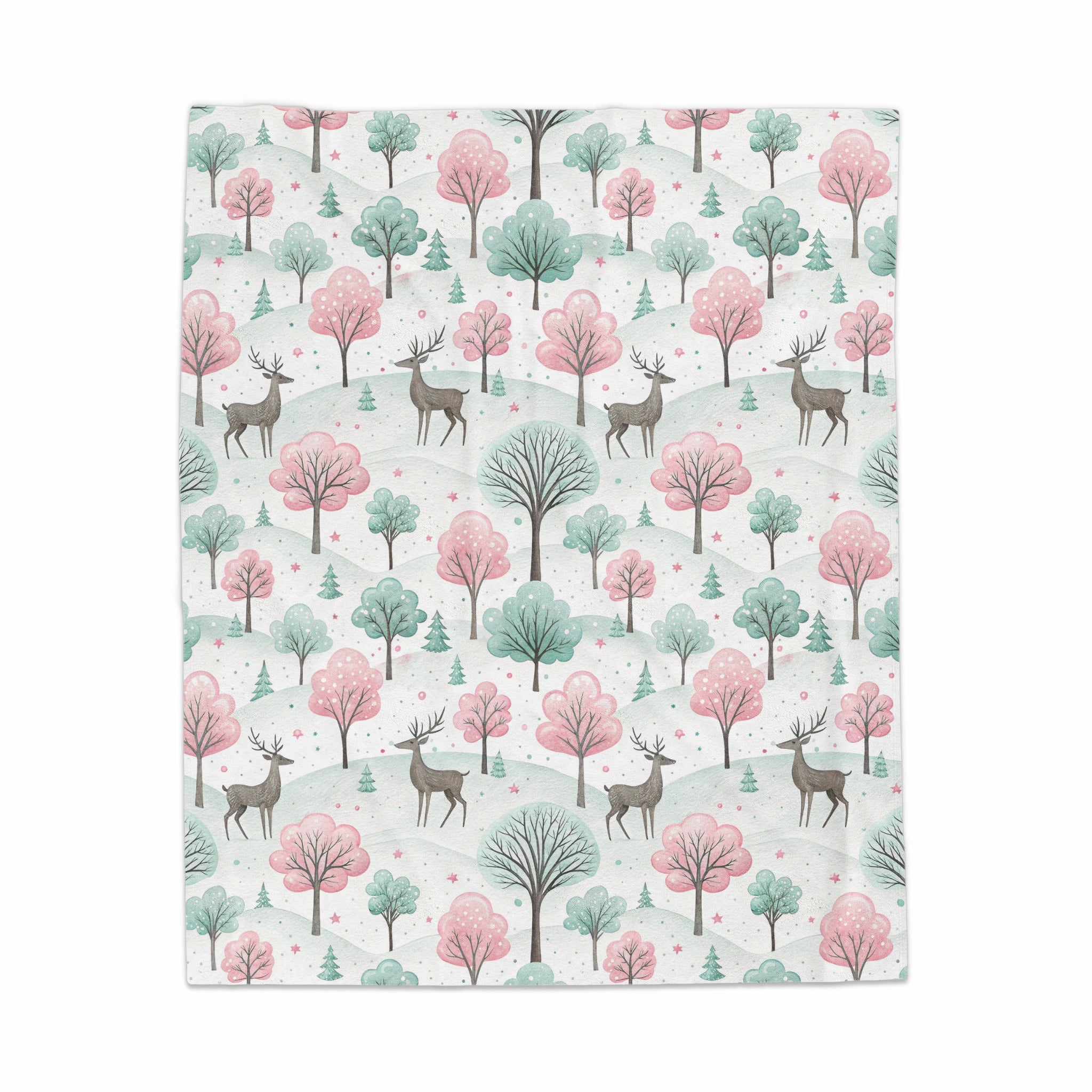 Enchanting Forest Deer and Trees Pattern Blanket