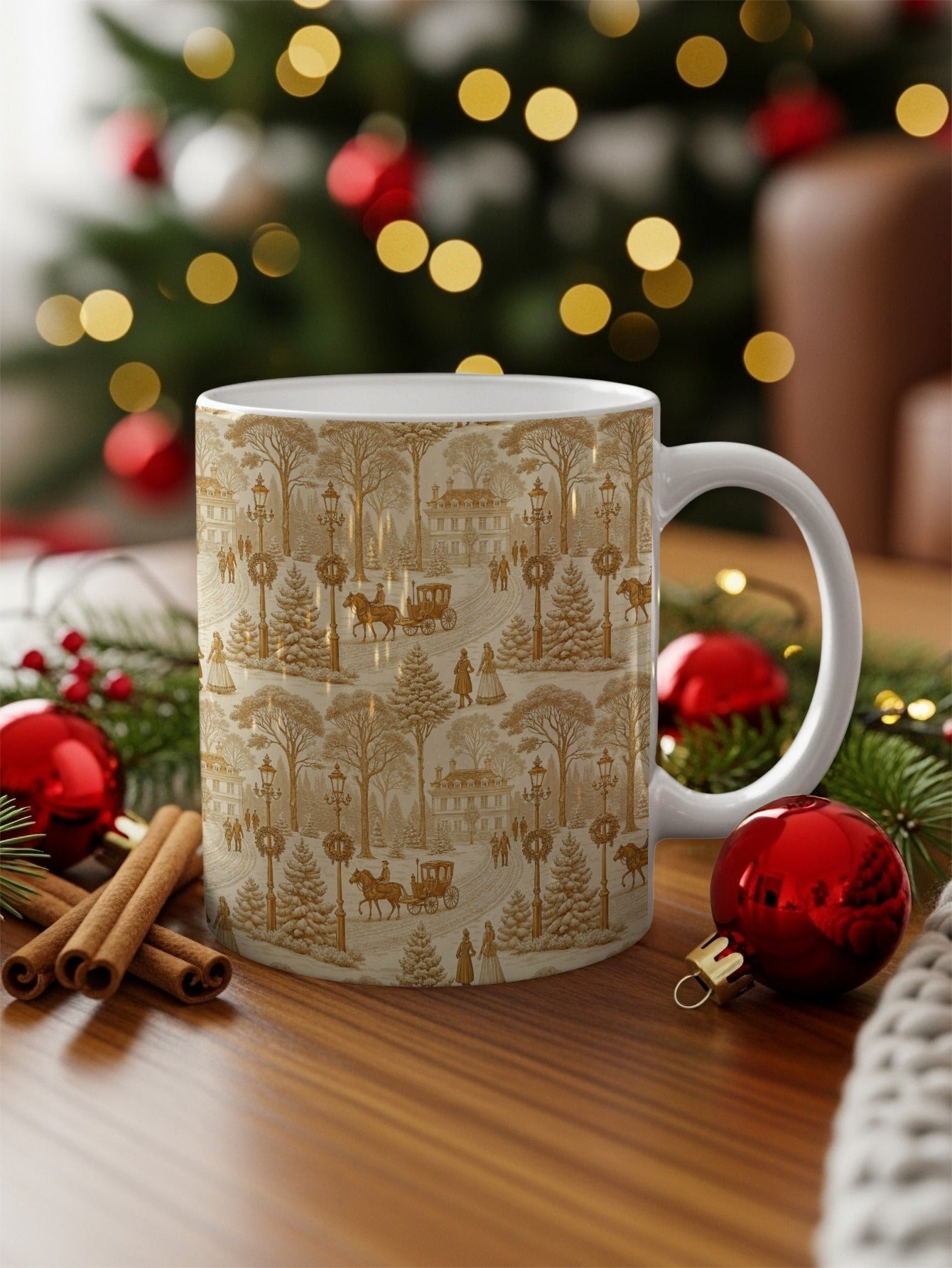 Gold Foil Christmas Mug with Festive Holiday Pattern