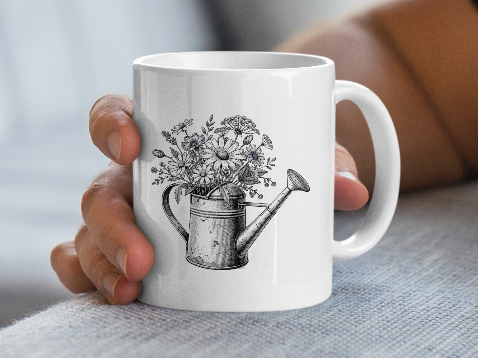 Vintage Watering Can with Flowers design mug