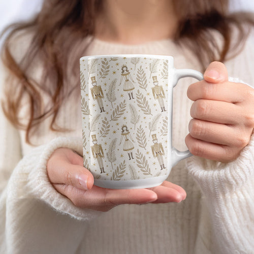 Nutcracker Pattern White Coffee Mug Perfect for Holidays