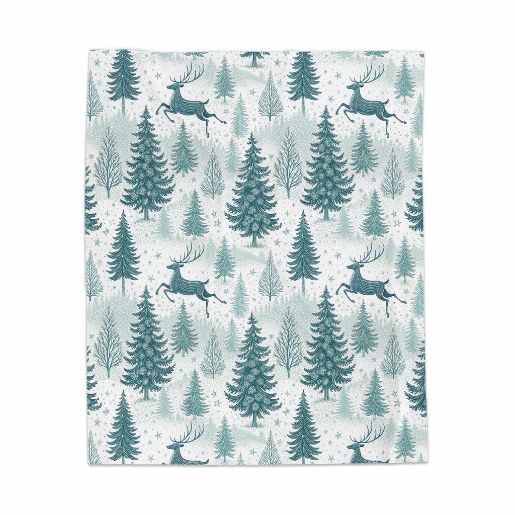 Festive Reindeer and Pine Trees Design Blanket