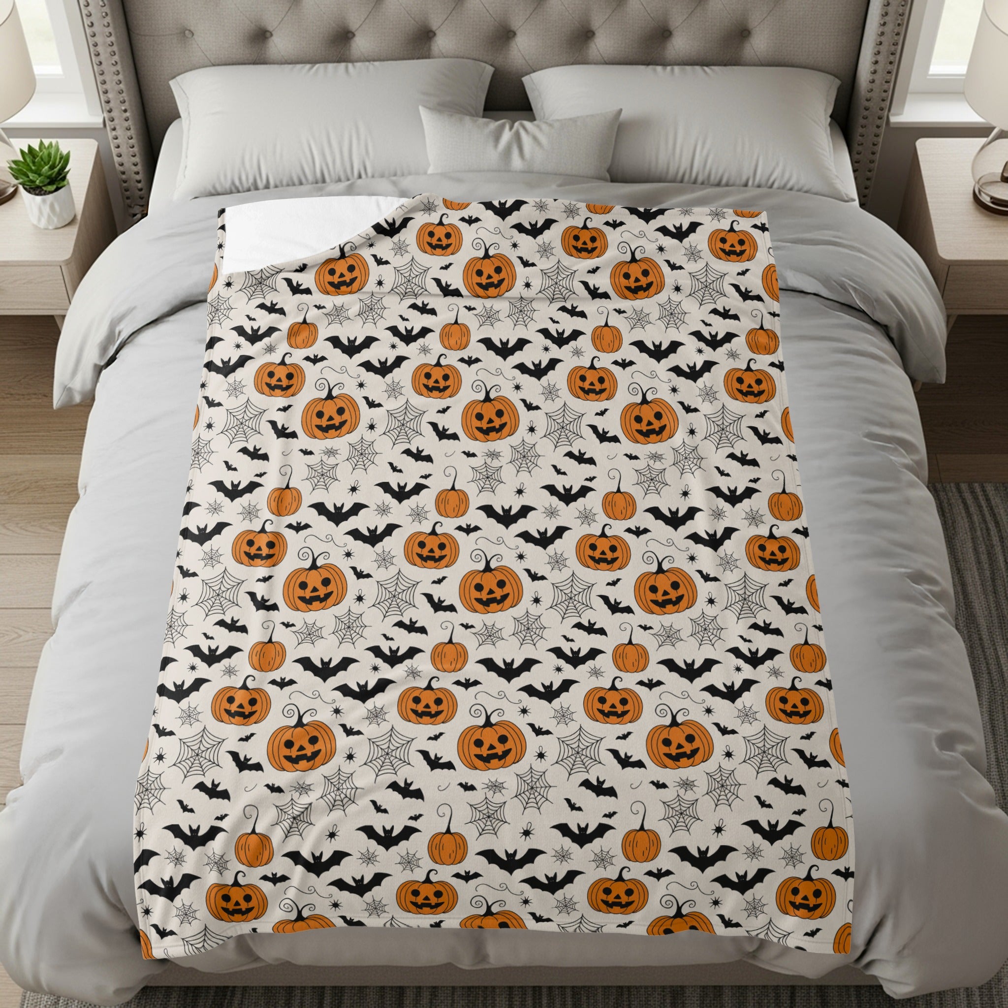 Halloween Themed Bedding with Pumpkins and Bats product type
