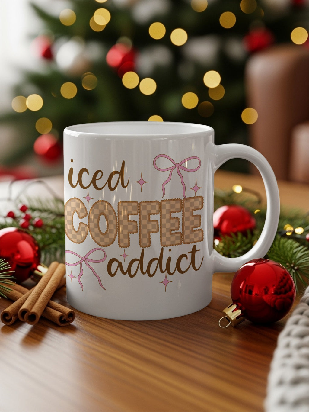 Iced Coffee Addict Holiday Mug Great for Christmas