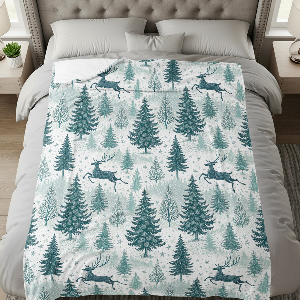 Festive Forest Deer Design Printed Christmas Blanket