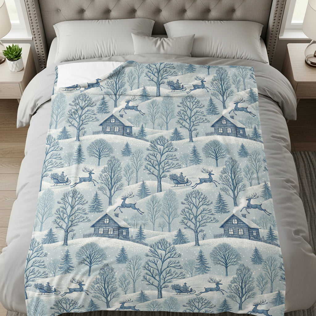Cozy Winter Village Scene Printed Comforter