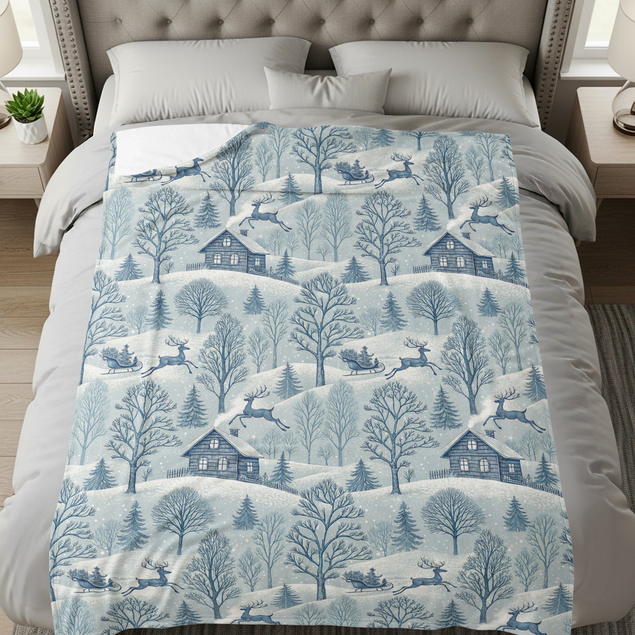 Cozy Winter Village Scene Printed Comforter