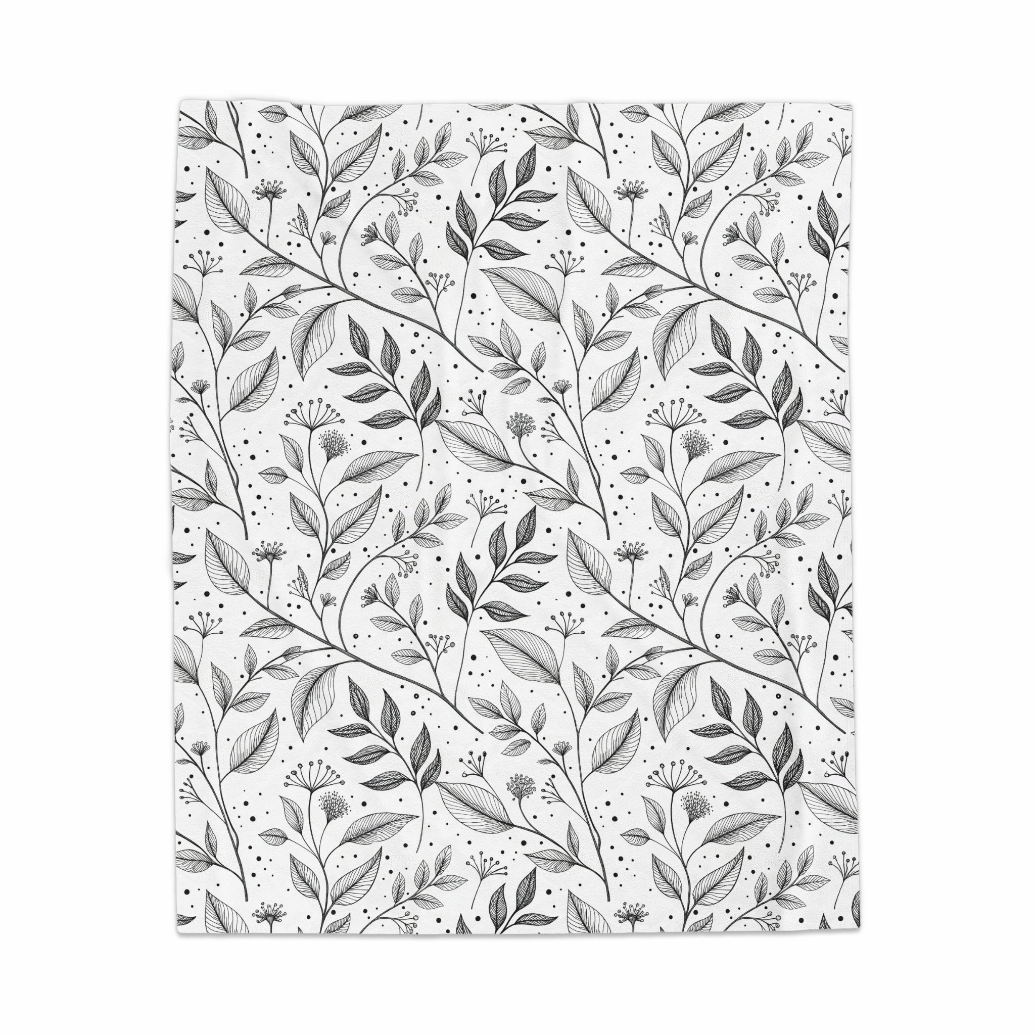 Elegant Black and White Leafy Design Blanket