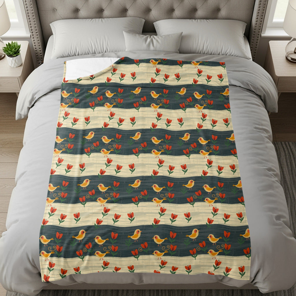 Cozy Floral Bird Pattern Bedding Blanket for Comfort