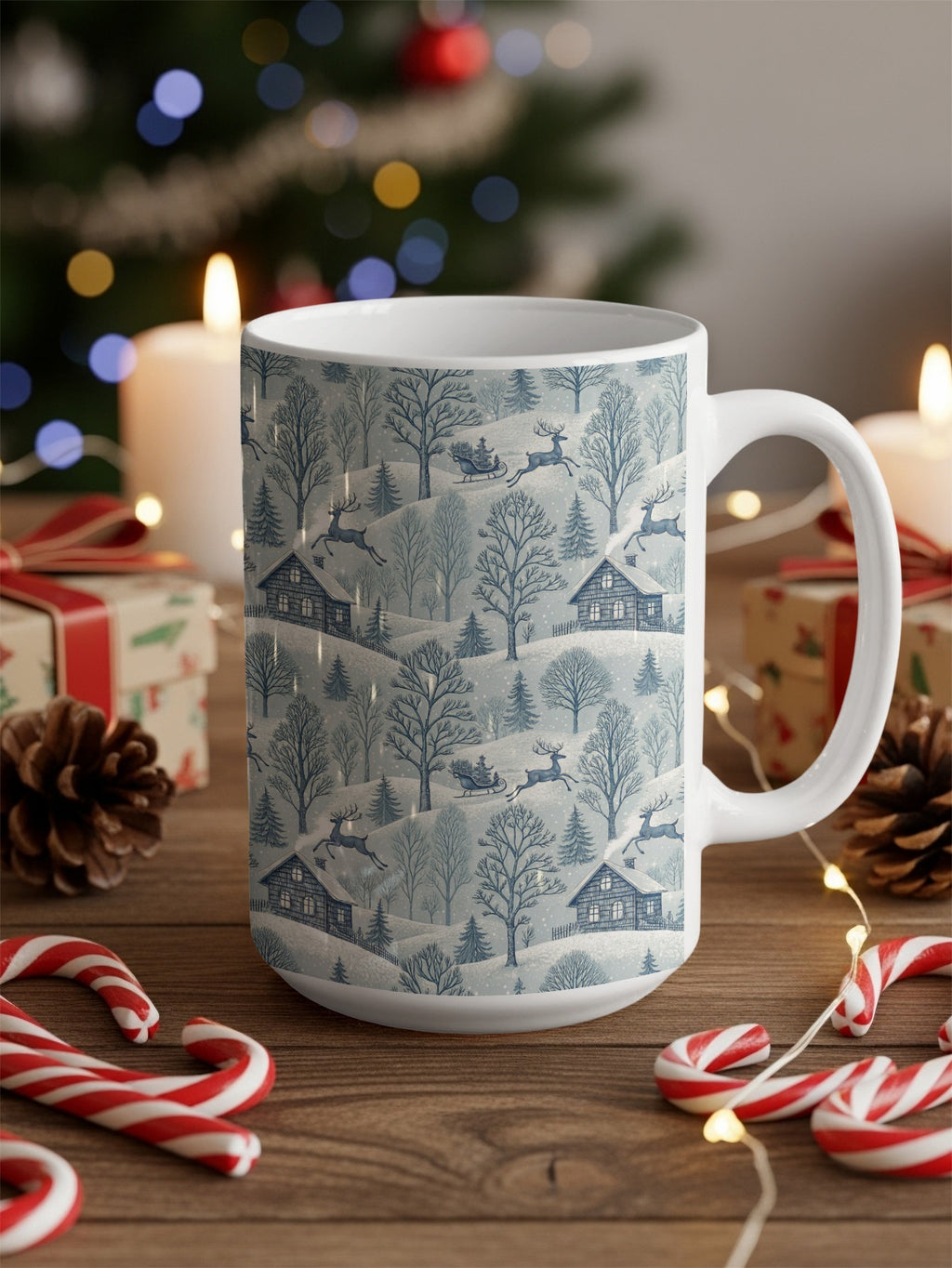 Winter Christmas Scene with Reindeer Mug Product