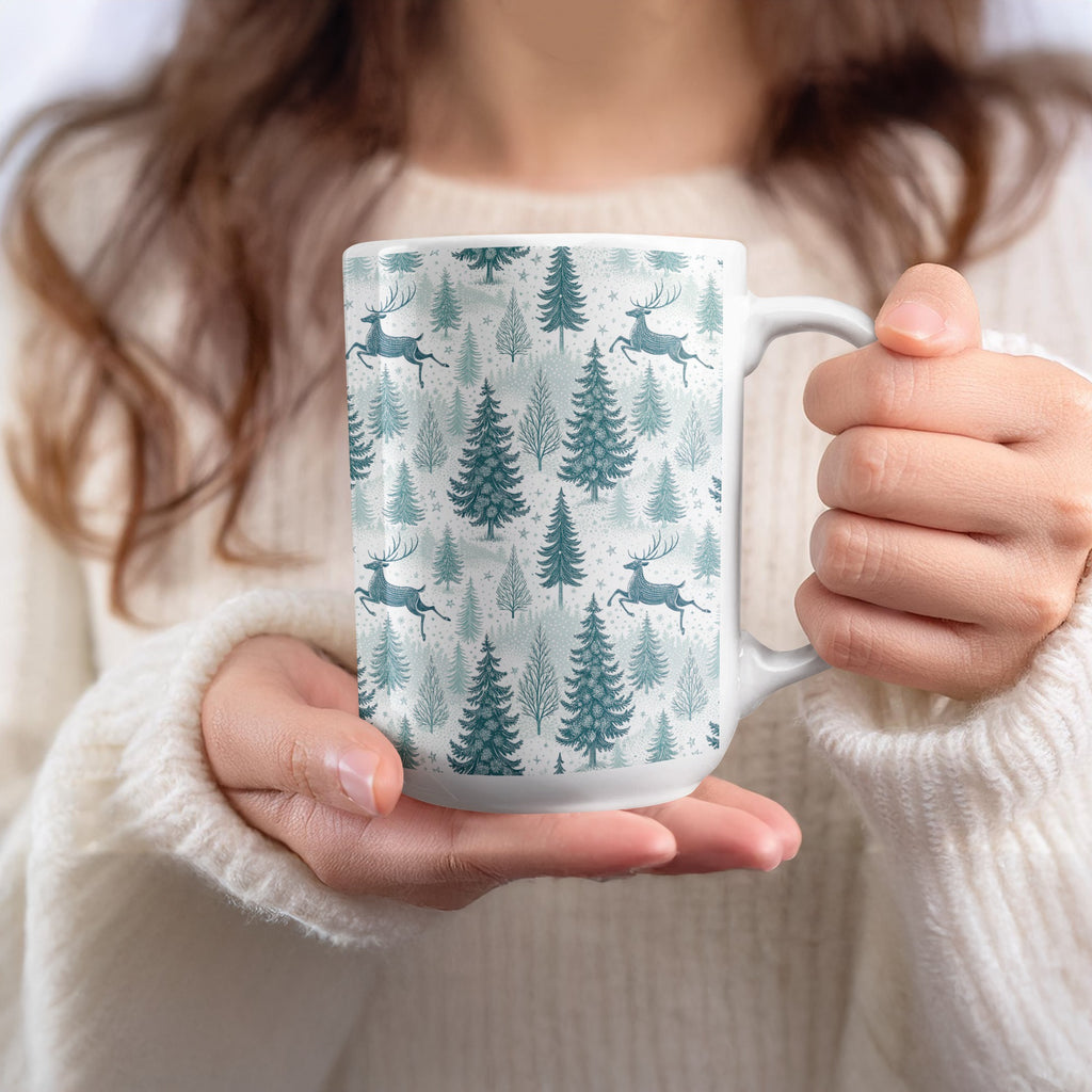 Winter Forest Pattern Reindeer Design Coffee Mug