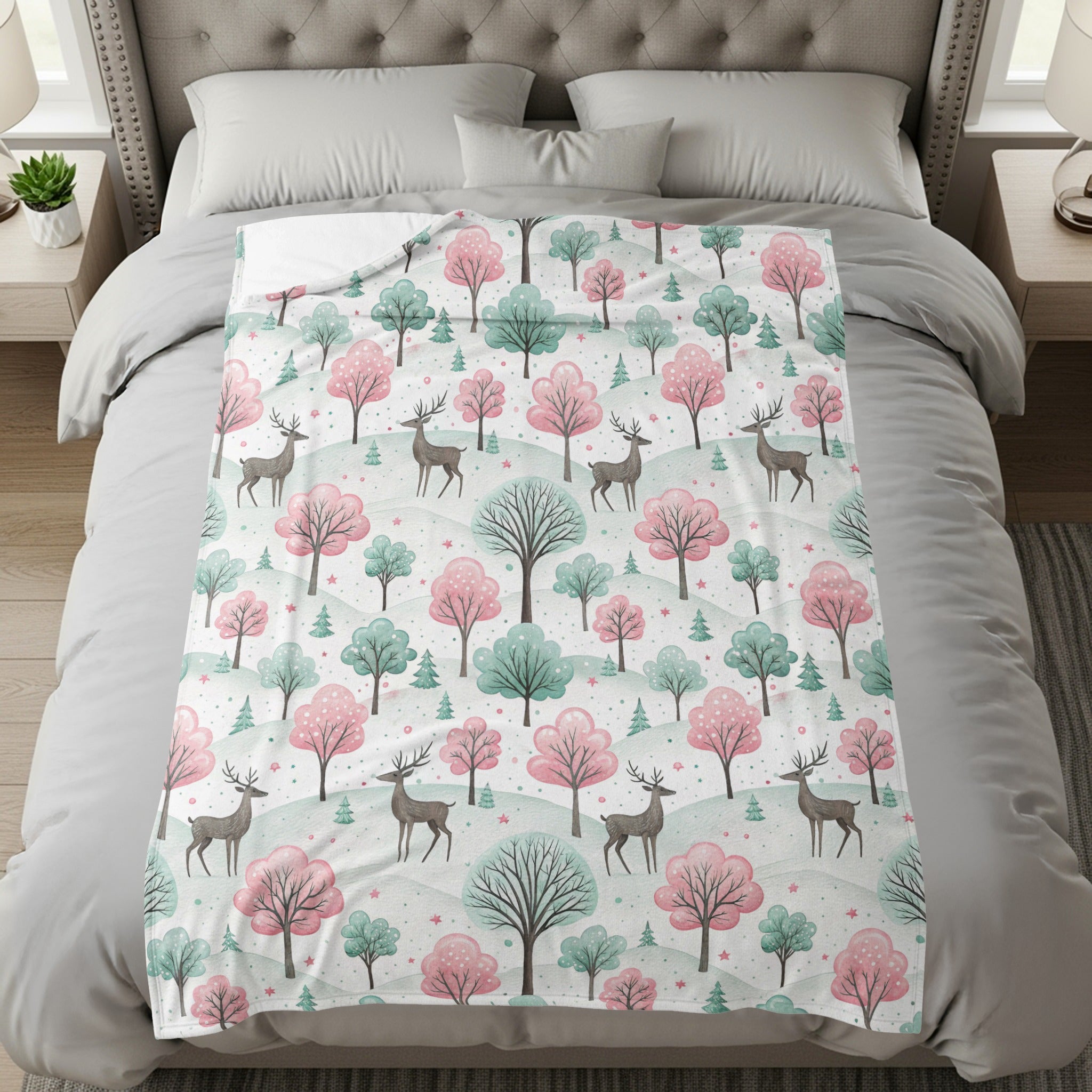 Enchanting Forest Deer and Tree Pattern Bedding Product