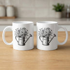 Vintage Watering Can and Flowers Artwork Mug Set