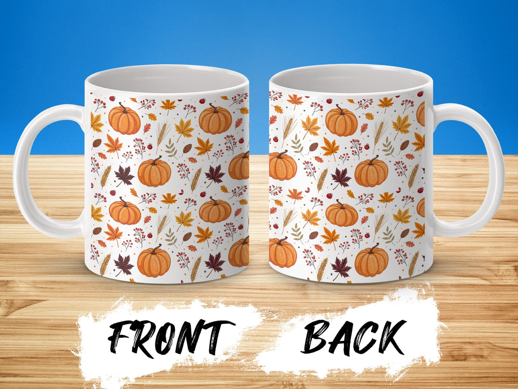Autumn Harvest Pumpkin and Leaves Themed Mug product