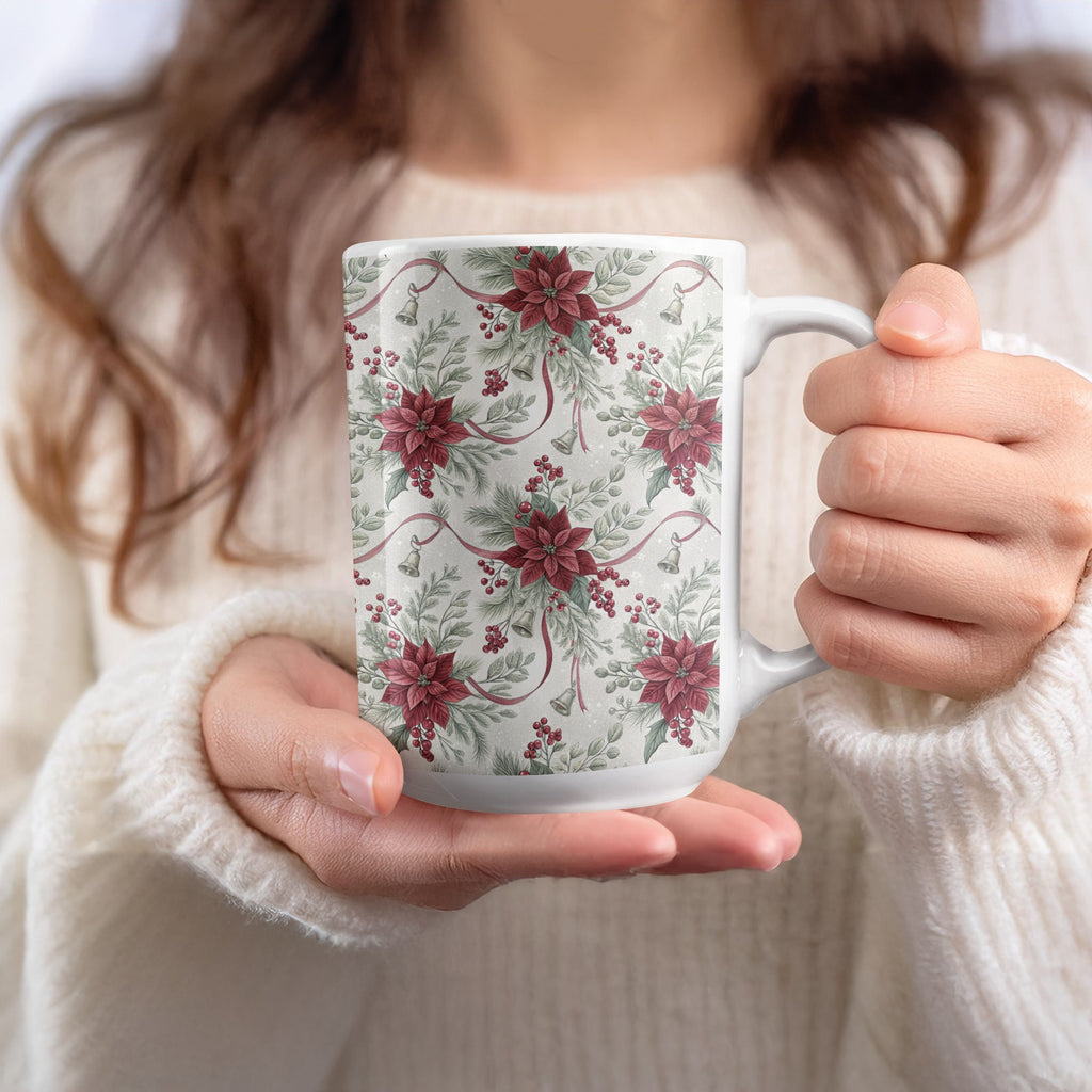 Floral Poinsettia Pattern Design Large Coffee Mug
